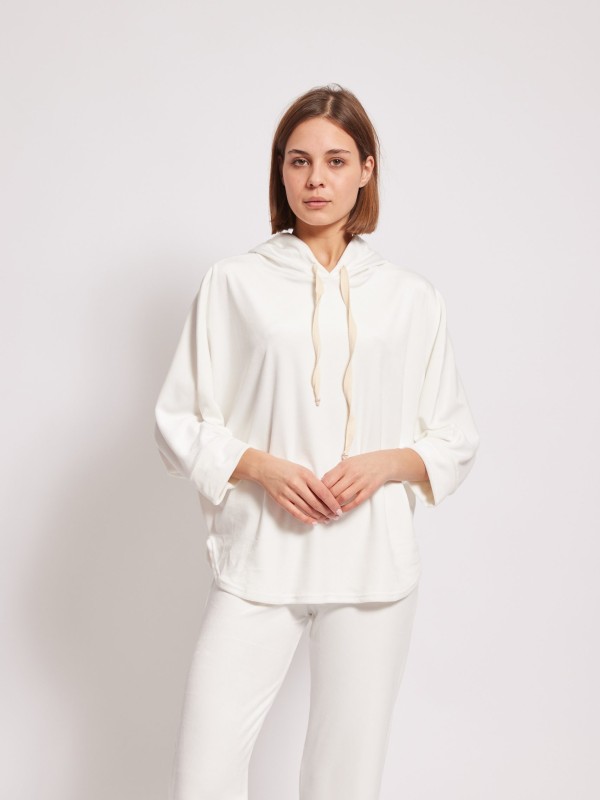 Gigi - Stretch Velvet Hoodie In White