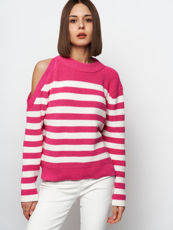 Grace- Breton Striped Sweater In Pink And White