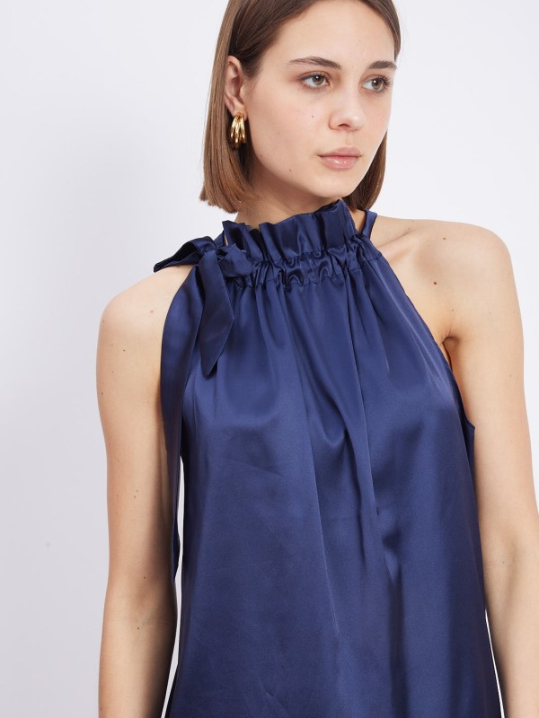 Abby - Leopard Satin Halterneck Top in navy