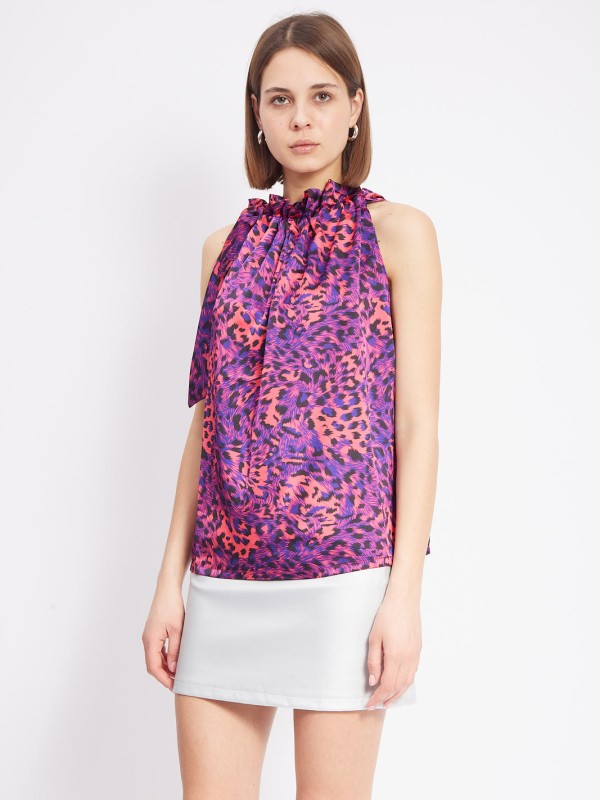 Abby - Satin Halterneck Top Leopard In Pink