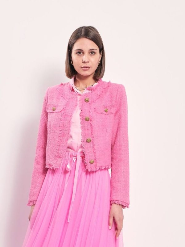 Addison - Cropped tweed jacket in pink
