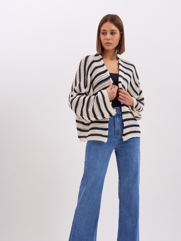 Daisy - striped cotton cardigan in navy