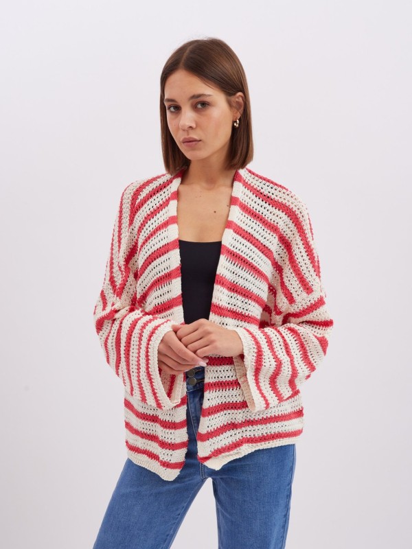 Daisy - striped cotton cardigan in red