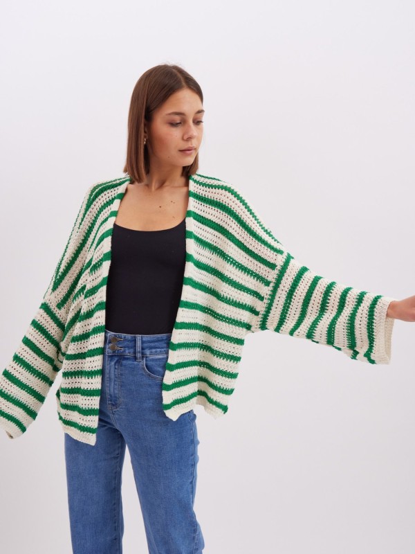 Daisy - striped cotton cardigan in green