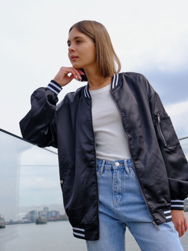 Gigi -Oversized shell bomber jacket In Black