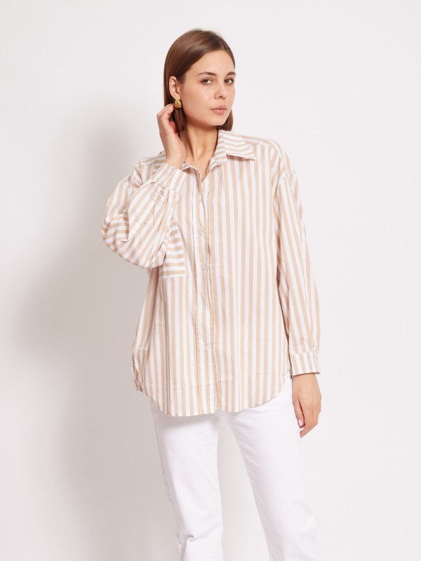 Alice  -Cotton-blend Striped Poplin Shirt In Beige