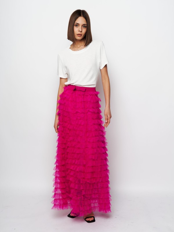 Arianna Layered Tulle Skirt In Hot Pink