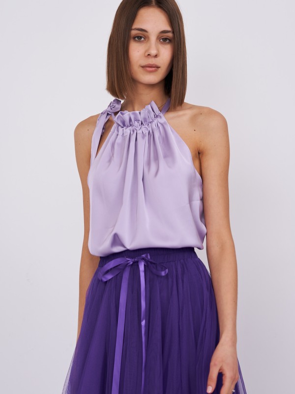Abby - Satin Halterneck Top Lilac