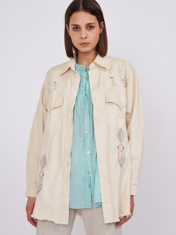Cara - Cotton-Twill jacket in cream