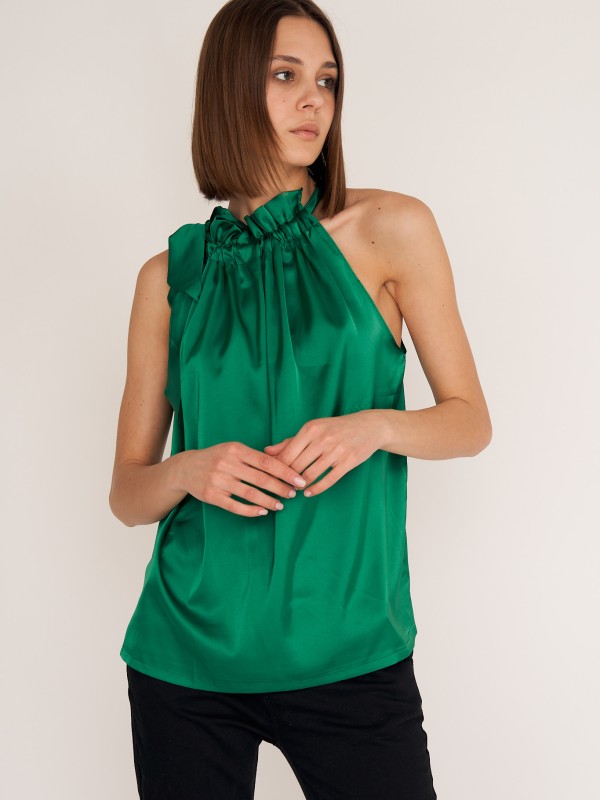 Abby -Satin Halterneck Top In Green