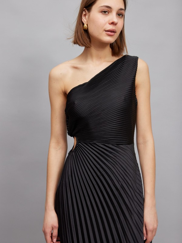 Charlotte - asymmetric pleated satin cut out midi dress