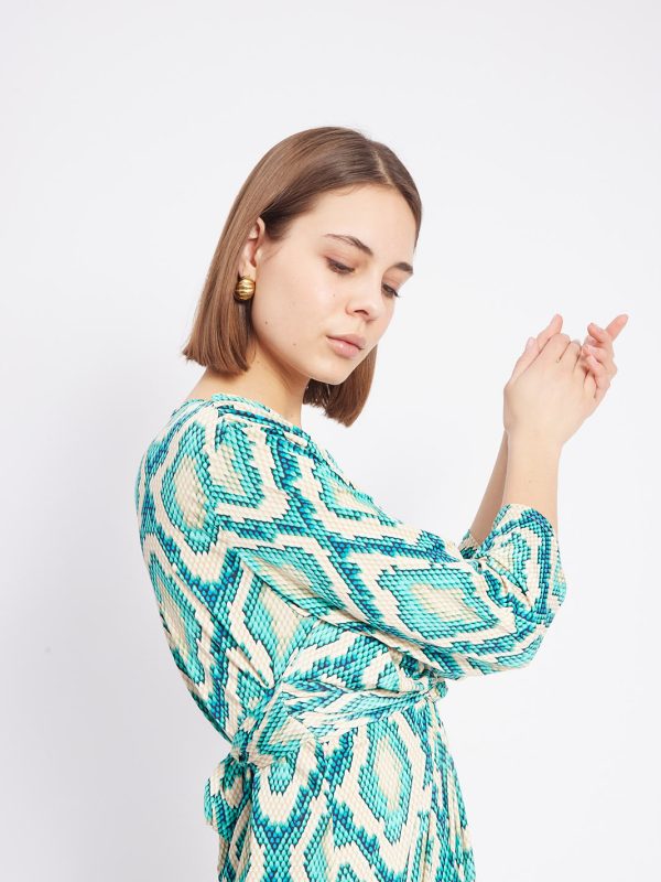 Leona - twist wrap waist midi dress with front split in snake