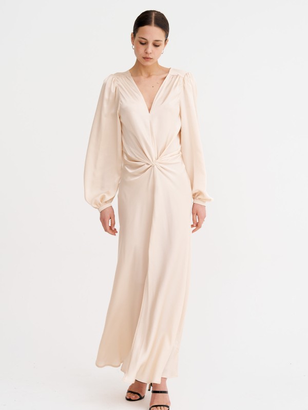 Desiree - Twist-front Satin Maxi Dress In Champagne