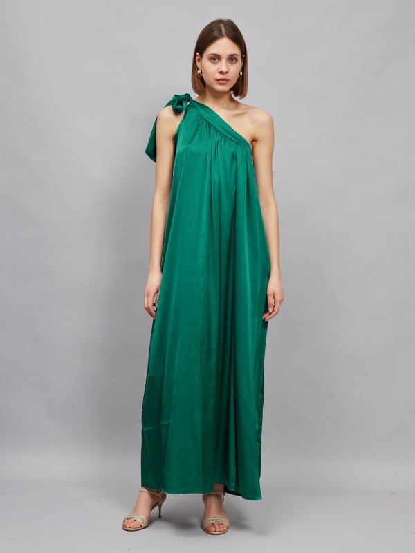 Gini -Draped Satin Maxi Dress In Green
