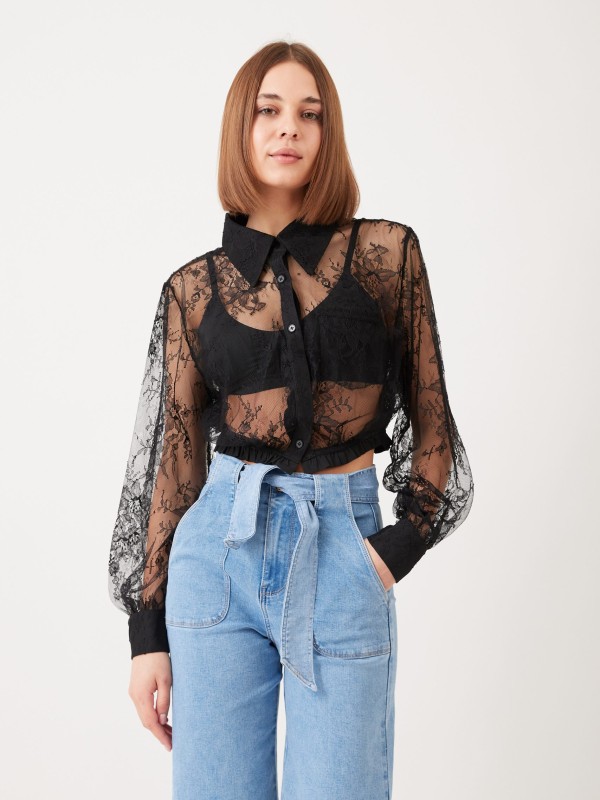 Milla -Lace Trimmed Blouse In Black