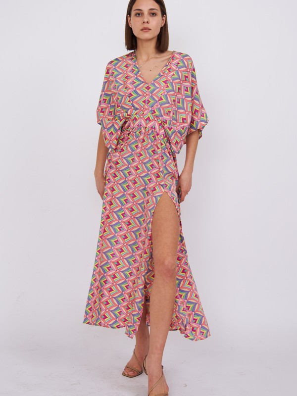 Emillie - Printed Maxi Dress Chevron In Pink
