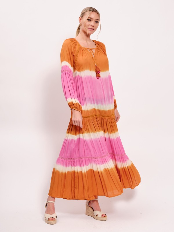 Maya - Viscose Maxi Tie Dye Dress In Orange