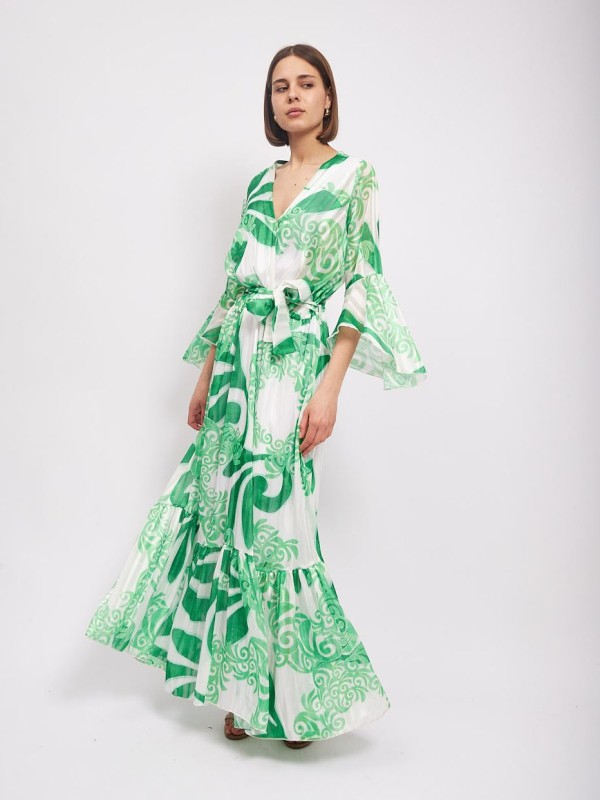 Alexia - Printed Draped Maxi Dress Floral In Green