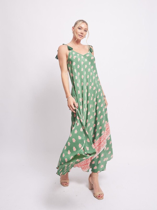 Penelope - Printed Maxi Dress In Khaki and orange