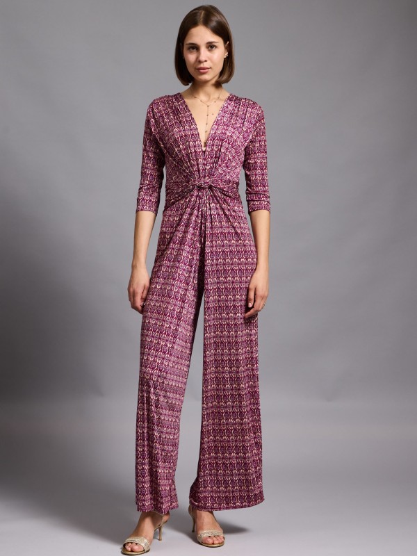 Marla - Twist wrap Jumpsuit Mosaic In Burgundy