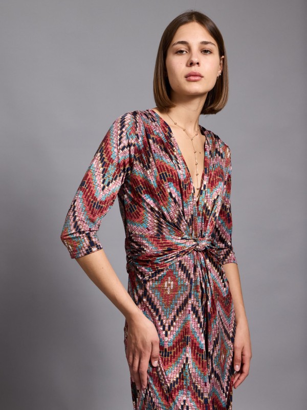 Marla - Twist wrap Jumpsuit Zig Zag In Burgundy