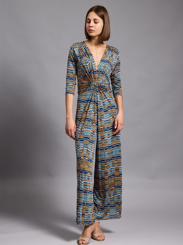 Marla - Twist wrap Jumpsuit Mosaic In Blue