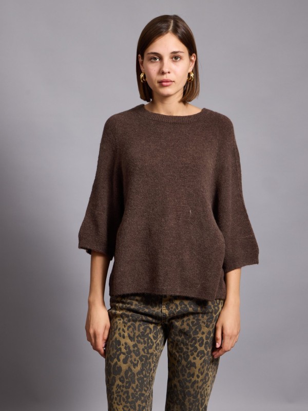 Anita - three-quarter length sleeves sweater in brown