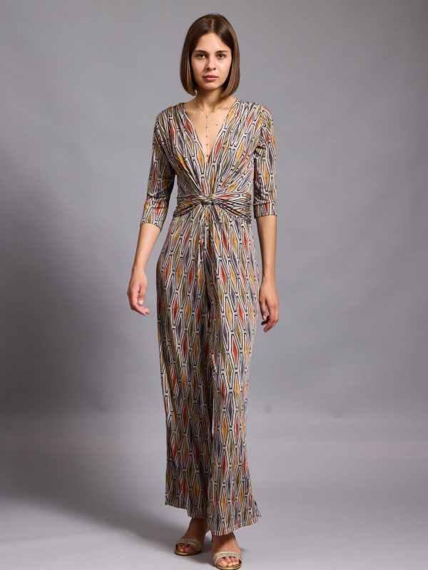 Marla - Twist wrap Jumpsuit Diamond In Brown and beige