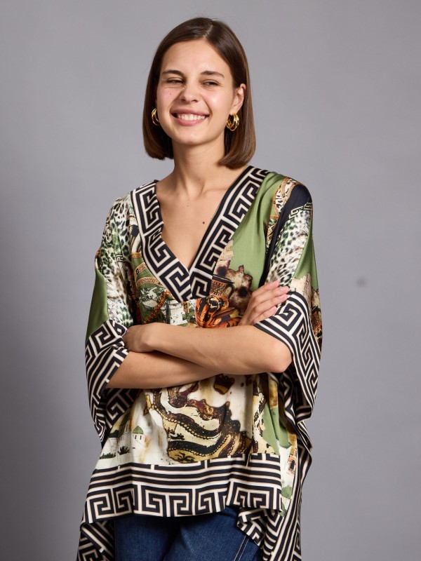 Tatiana - Printed Top Wild  In khaki
