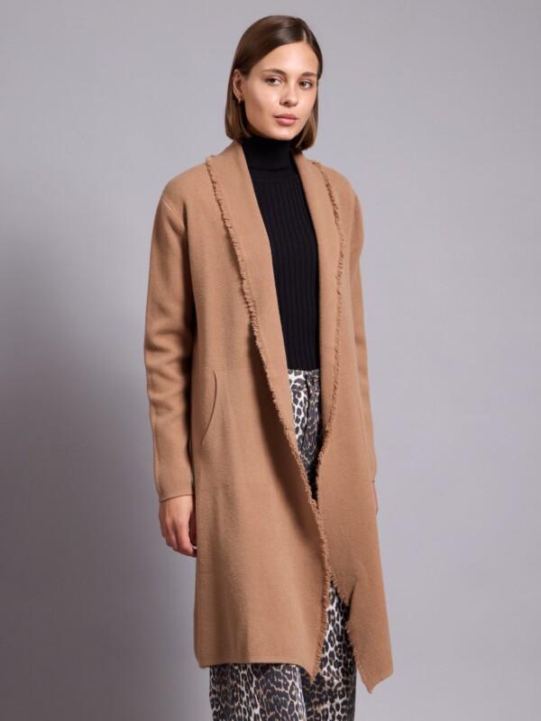 CHELSEA - FRINGED CARDIGAN IN CAMEL