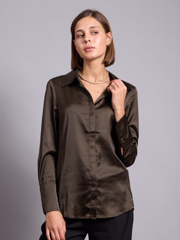 Alexis -Satin Shirt In Khaki