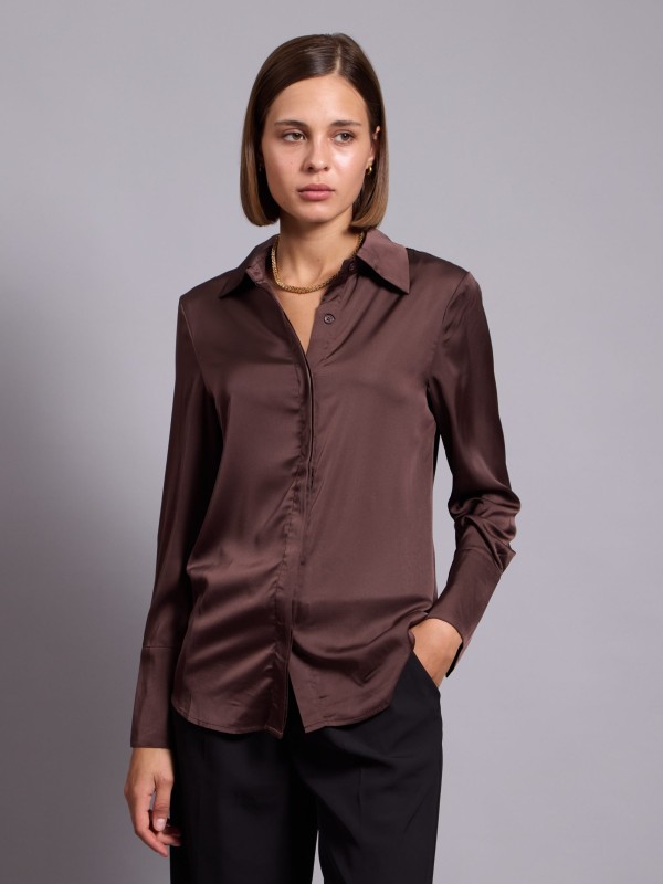 Alexis -Satin Shirt In Brown