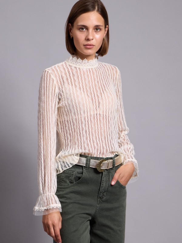 Adalia  - Lace Trimmed Top In cream