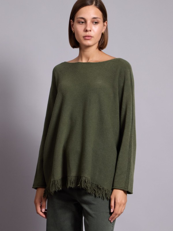 Sasha - Fringed Viscose Blend Sweater In Khaki