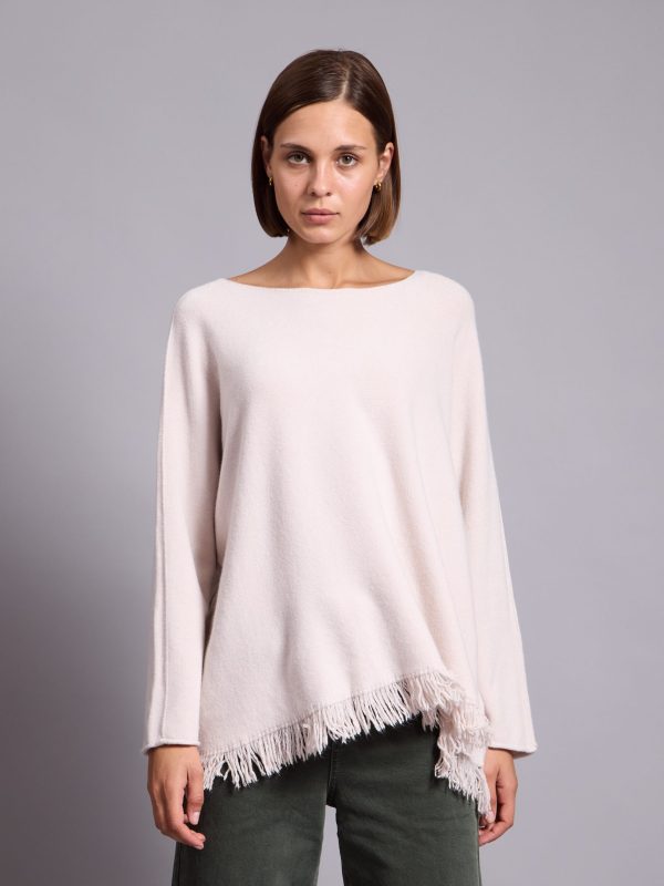 Sasha - Fringed Viscose Blend Sweater In Cream