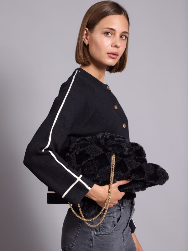 Andy   - faux fur tote Chain  bag in black