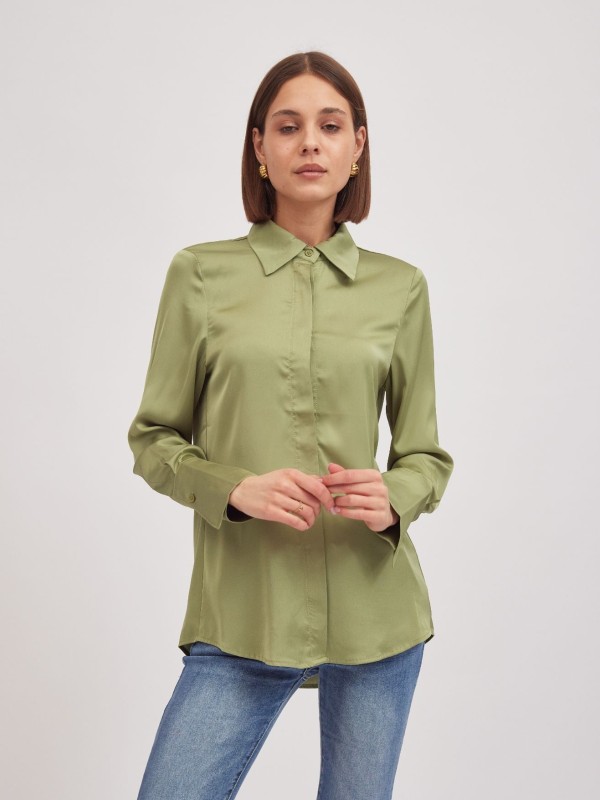 Alexis -Satin Shirt In Olive