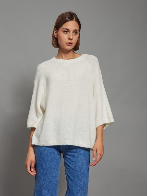 Anita - three-quarter length sleeves sweater in cream