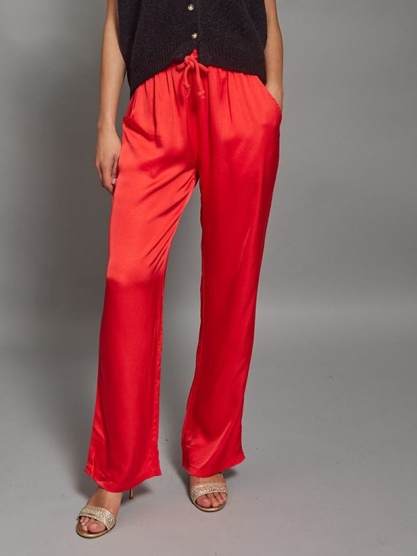 Bonnie - Silk-Satin Wide Leg Pants In red