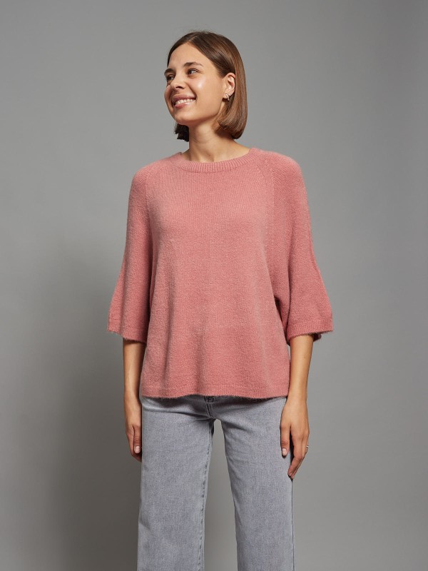 Anita - three-quarter length sleeves sweater in hacienda rose