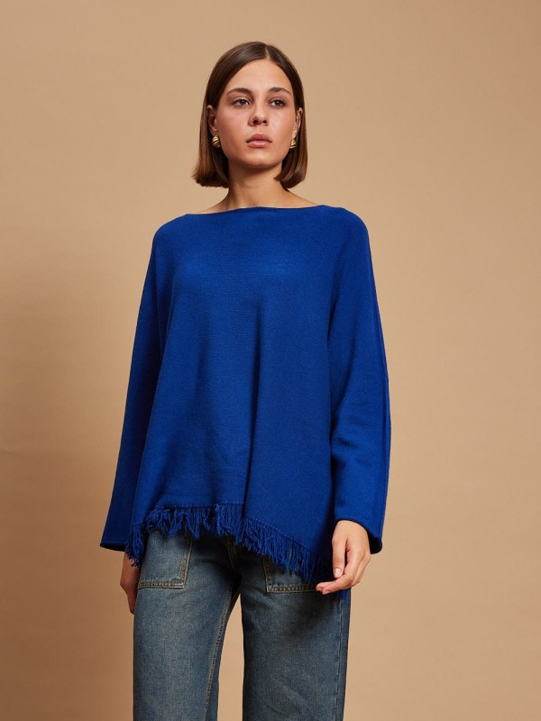 Sasha - Fringed Viscose Blend Sweater In blue