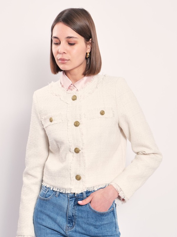 Addison - Cropped tweed jacket in White