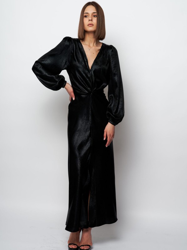 Desiree - Twist-front Satin Maxi Dress In Black