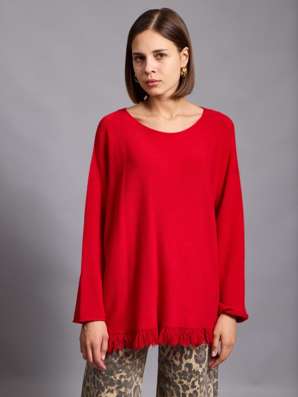 Sasha - Fringed Viscose Blend Sweater In red