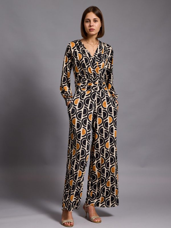 Eliza - Twist Wrap Jumpsuit In Black and yellow
