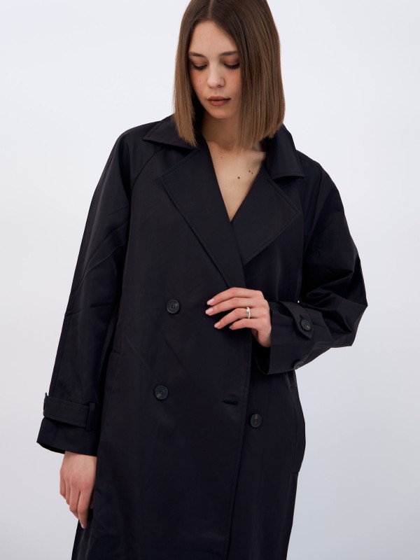 Cassidy -belted cotton-gabardine  trench coat in black