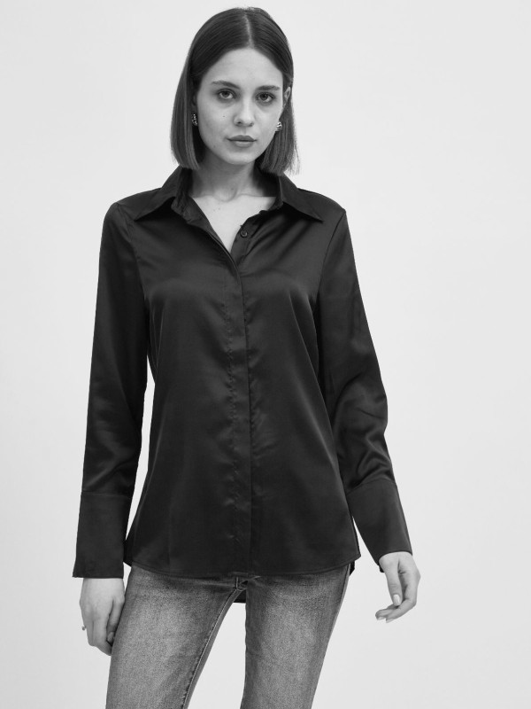 Alexis -Satin Shirt In Black