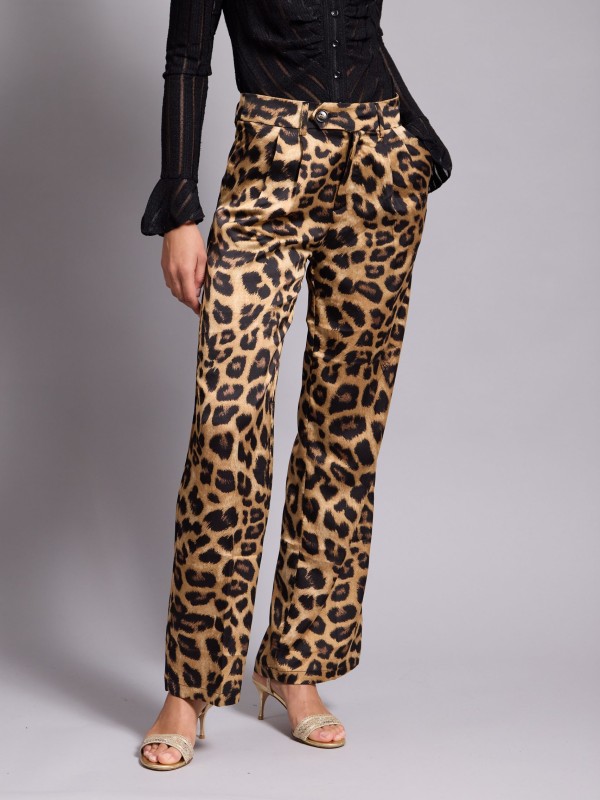Jay - Wide Leg satin Pants In Leopard print