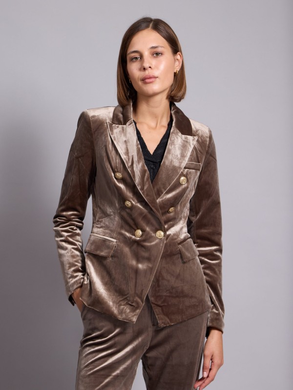 Anna-Velvet Blazer In Blue Beige
