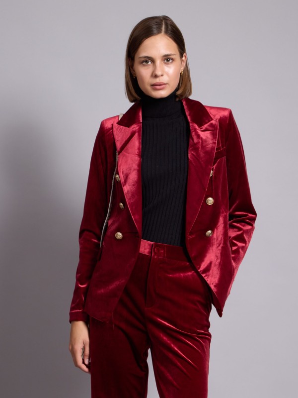 Anna-Velvet Blazer In Red